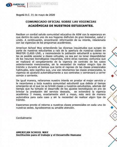 COMUNICADO ASW 21 DE MAYO DE 2020