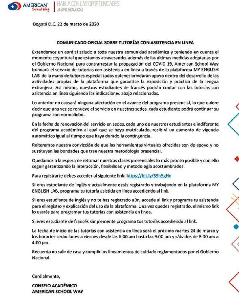 COMUNICADO ASW 22 DE MARZO DE 2020