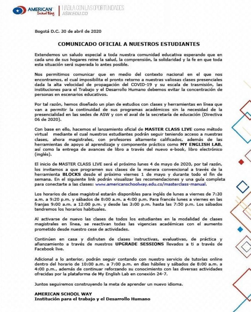COMUNICADO ASW 30 DE ABRIL DE 2020